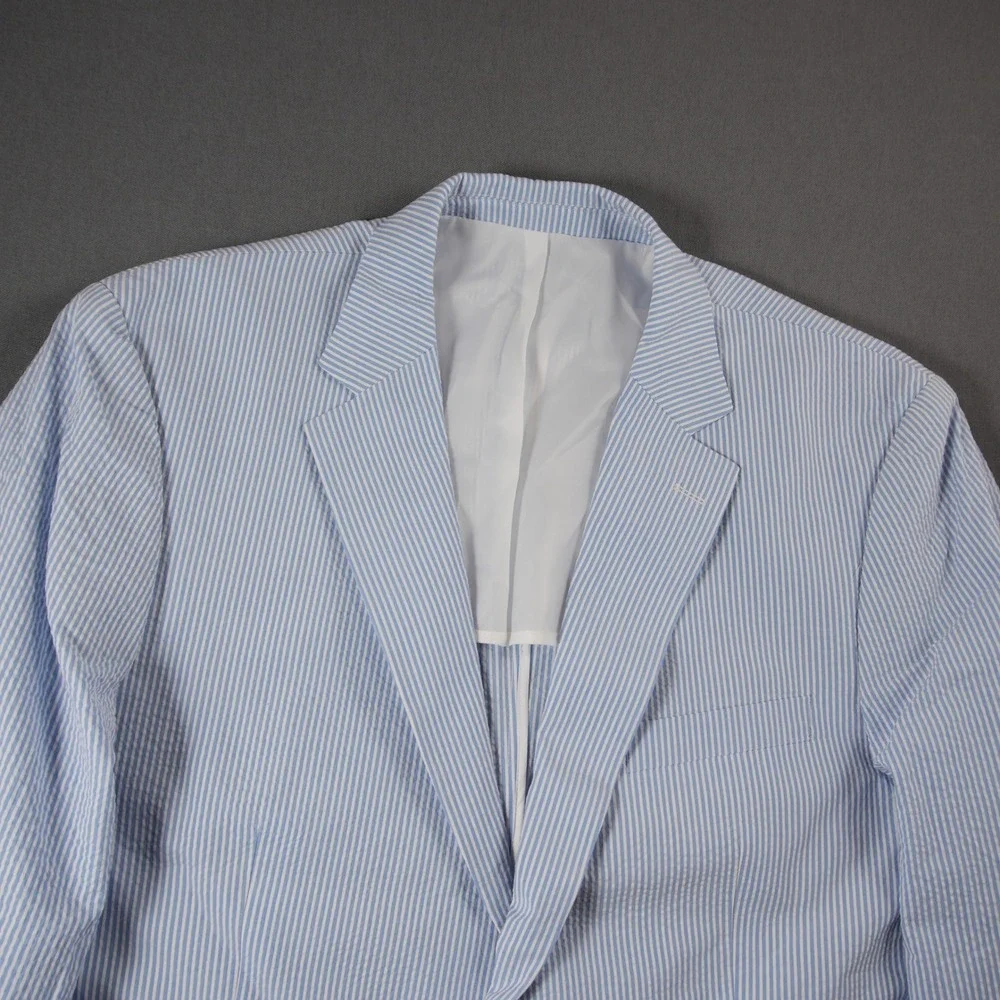 Super 140s Seersucker Striped Men Blazer R44 Resort Coastal Derby Ivy Emigre